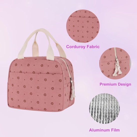 Koeltassen - Lunchtas - Handvat Riem - Koeltas - Lunch Bag - Geïsoleerde Koeltas - Picknicktas - 25.5*21*17cm - Geschikt voor werk, kantoor, reizen en picknicks（Roze） van Merkloos — afbeelding 5