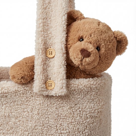 Funnies Boxzak Teddy Stof - Soft Beige - 65x40 cm - Boxopbergzak voor Box & Babykamer - Zachte Teddy Opbergzak voor Speelgoed, Knuffels & Accessoires — afbeelding 2