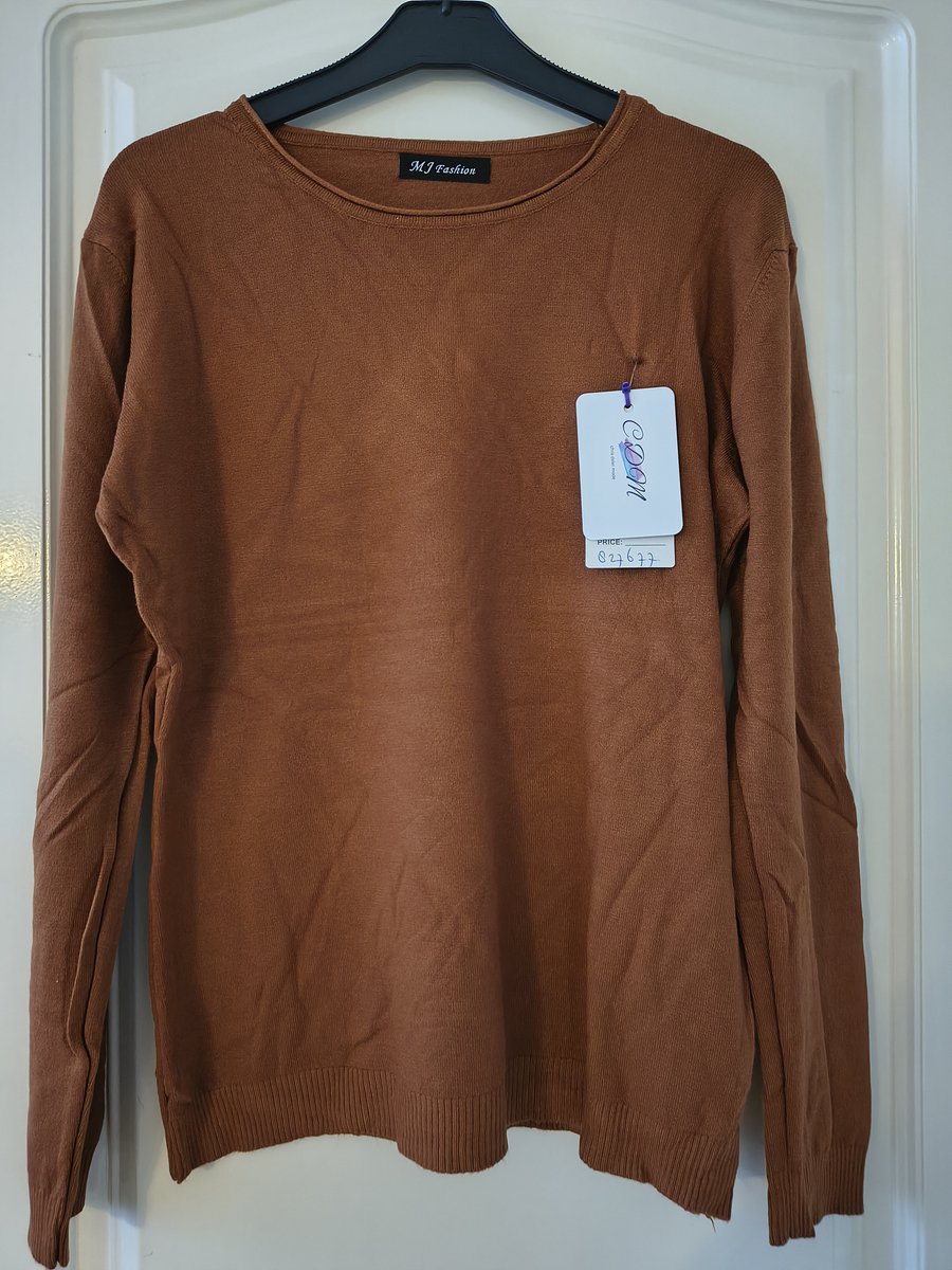 Dames trui Renee-fijngebreid-effen burned orange-ronde hals-maat S/M