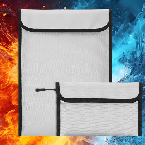 2 pièces 5200°F Coffre-fort pour documents ignifuge amélioré - Sac résistant au feu et à l'eau avec fermeture à glissière pour documents - Porte-monnaie étanche et ignifuge - Pour le stockage et l'organisation de documents importants