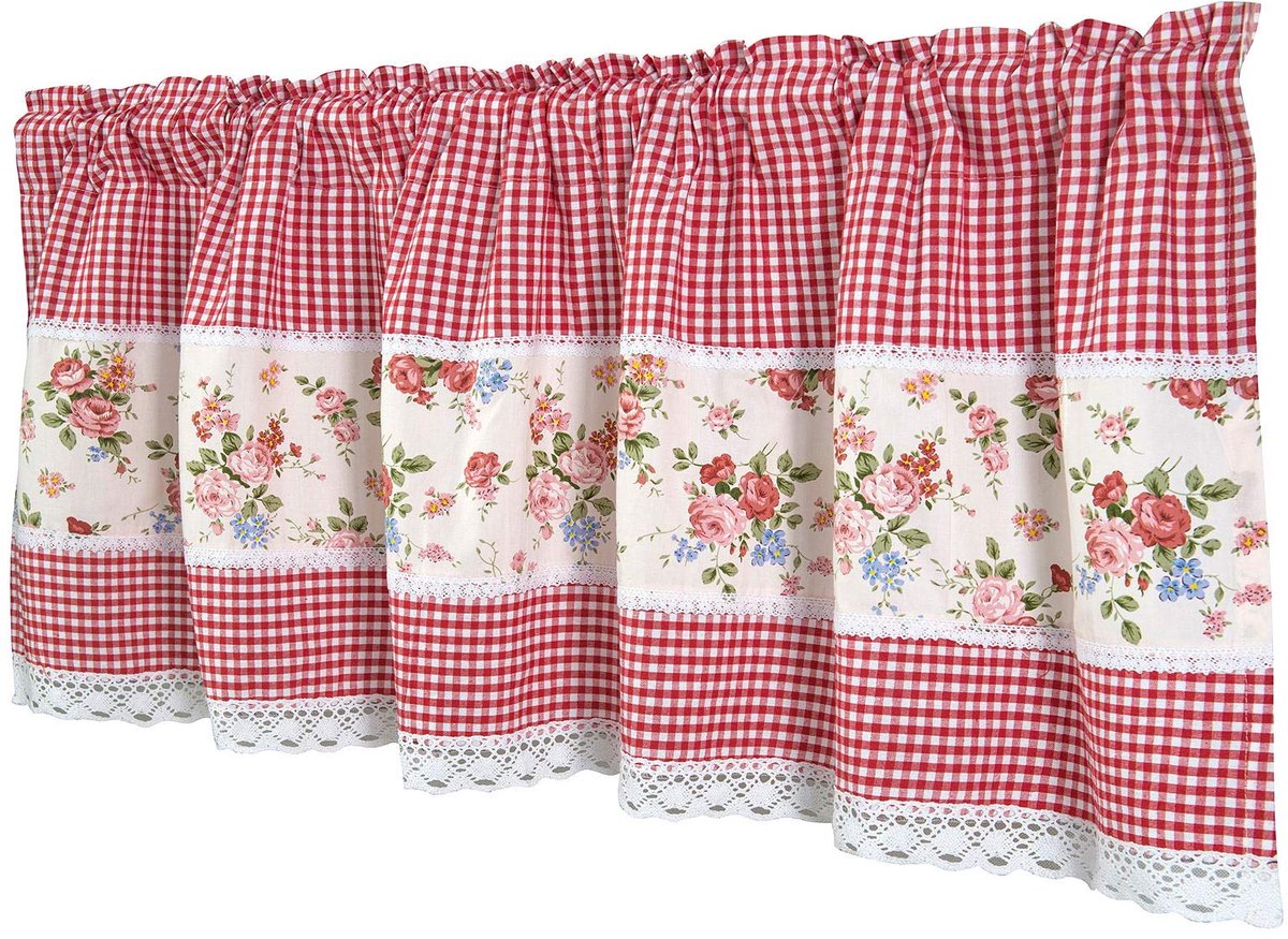 Unyqoos Stijlvolle korte vitrage met bloemenpatroon voor keuken of woonkamer rood