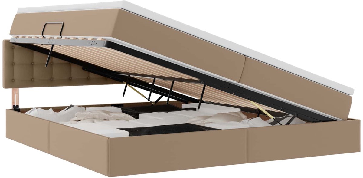 vidaXL Opbergbed - met - LED - met - matras - Lichtgrijs - 200 - x - 200 - cm - Kunstleer