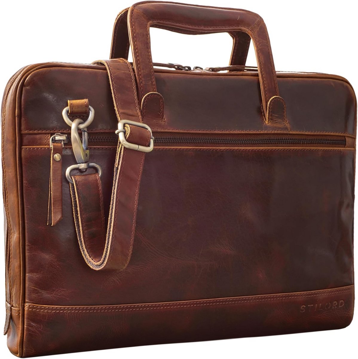 Leren Laptoptas 13.3 Inch Heren Dames Schoudertas Zakelijke Aktetas Vintage