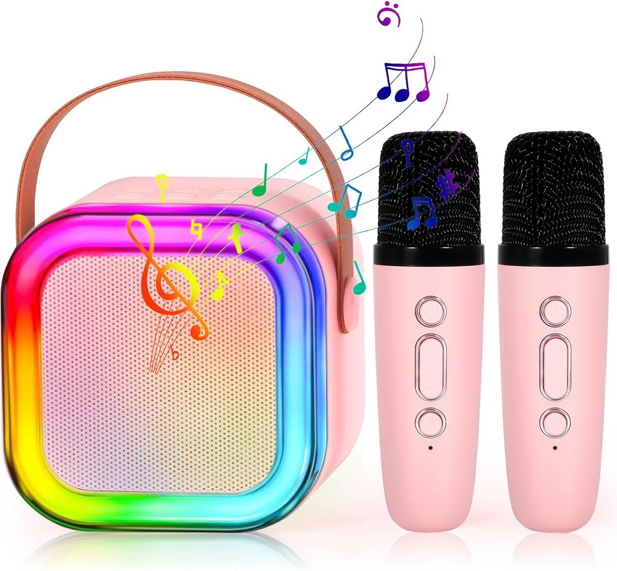 Karaoke Machine voor Kinderen met 2 Draadloze Microfoons en LED Verlichting - Muziek Speelgoed