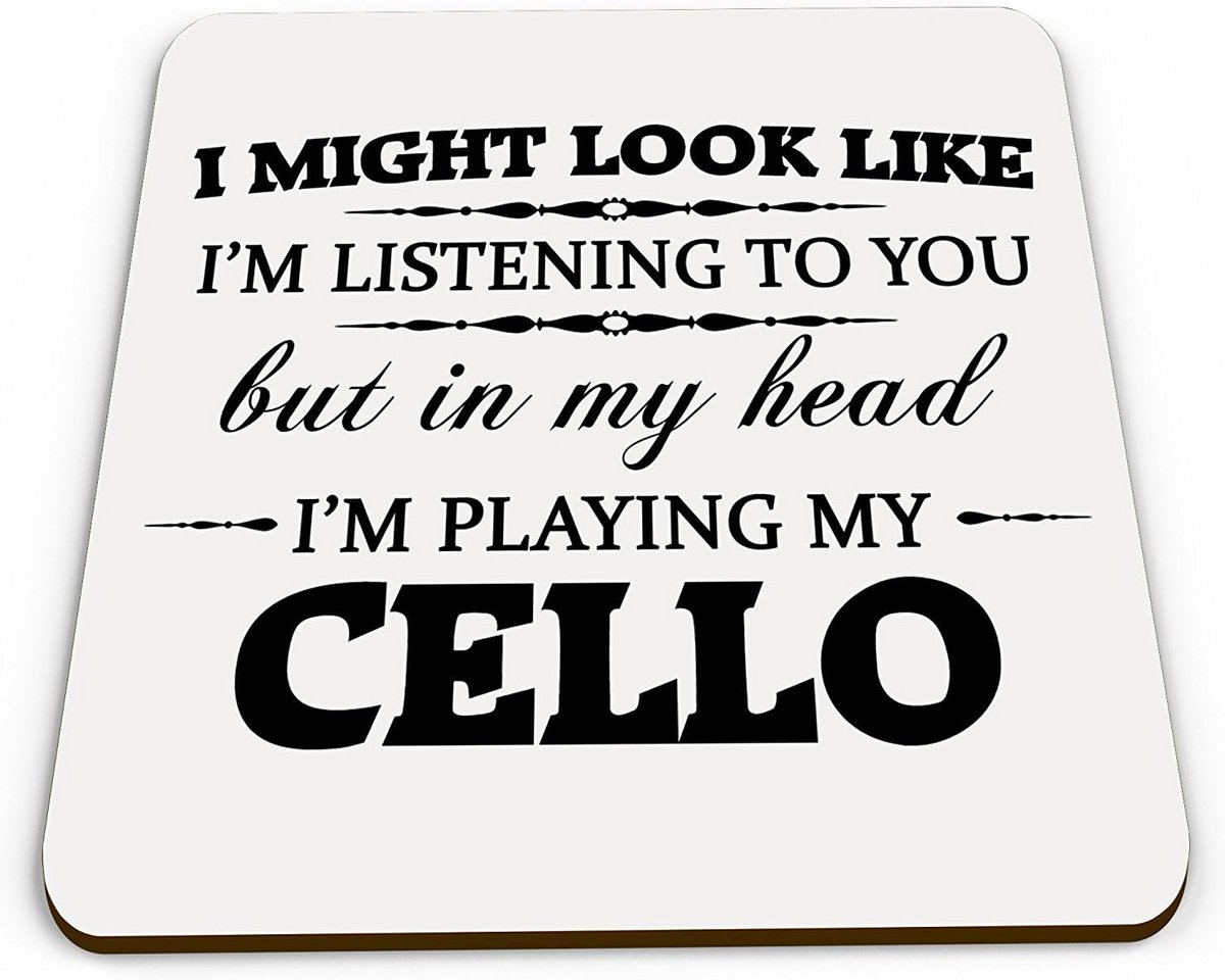 Onderzetter met Cello Thema 'In Mijn Hoofd Speel Ik Cello' - Leuk Cadeau