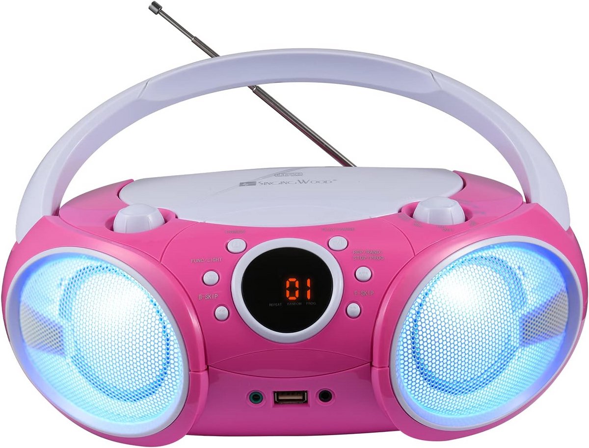Draagbare CD Speler met Bluetooth, USB en Radio - Roze