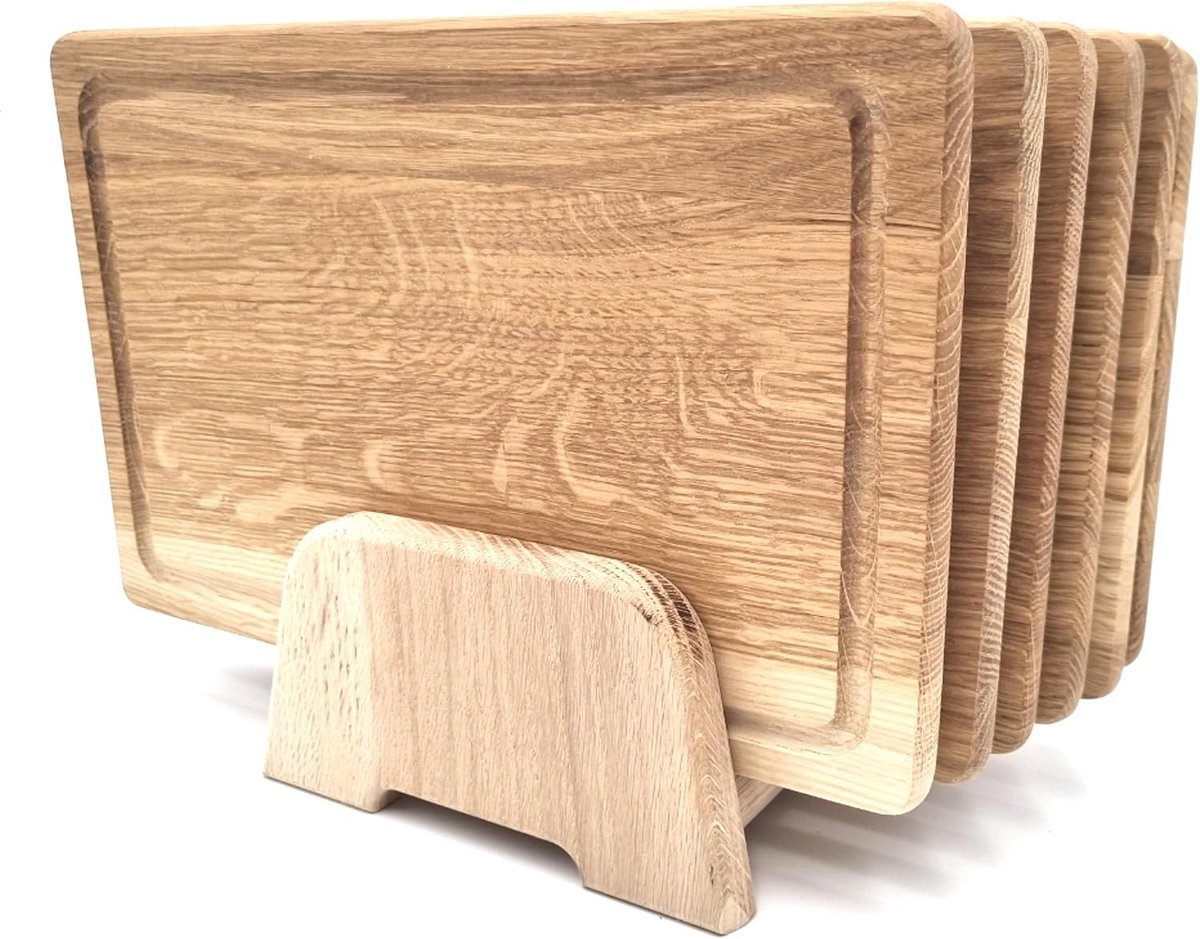 Set van 6 Rechthoekige Serveerplanken Hout - Houten Snackplanken Eikenhout 30x20 cm