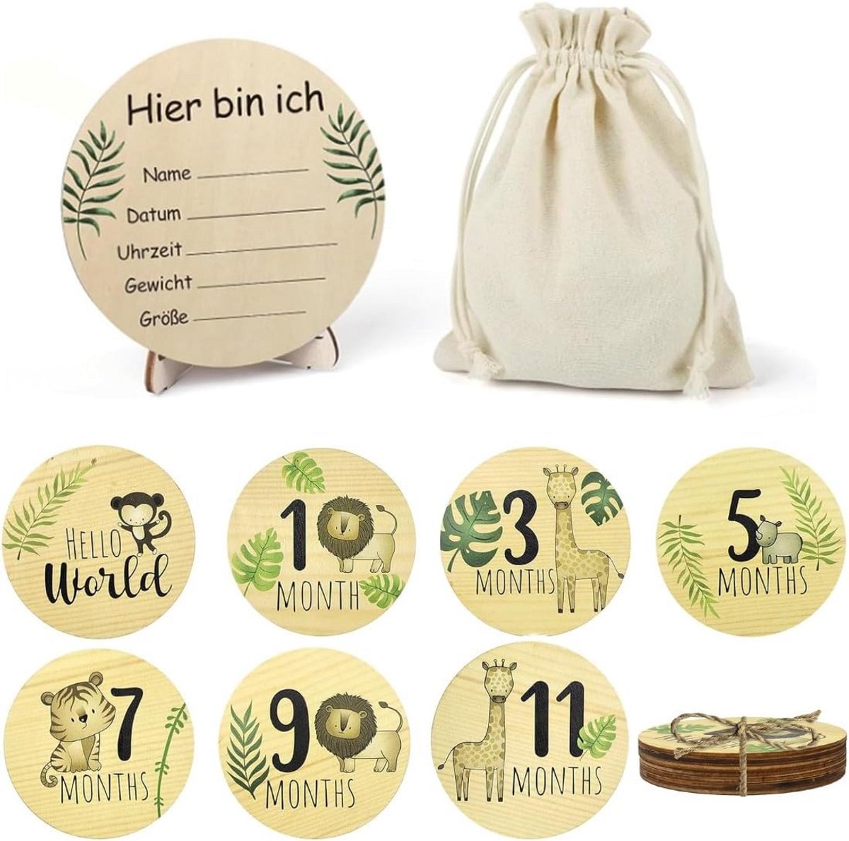 Houten mijlpaalkaarten voor Baby's 7 Eerste Momenten Cadeau Kraamvisite