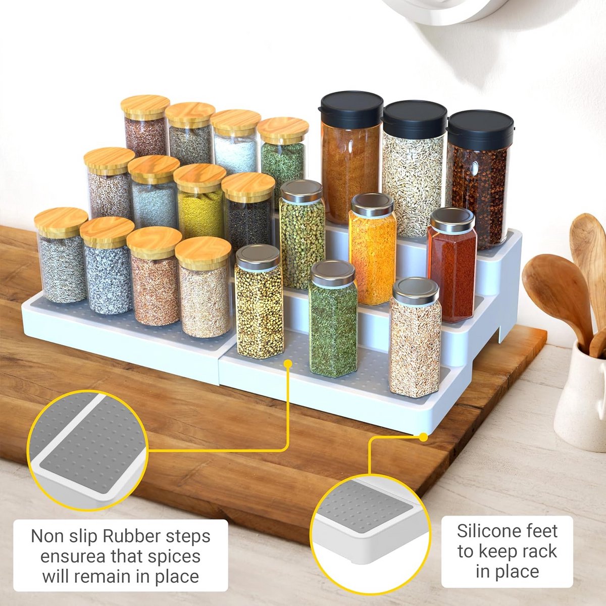Uitbreidbare Kruidenrek Set van 2 (3-laags) - Antislip Voorraadkast & Medicijnkast Organizer