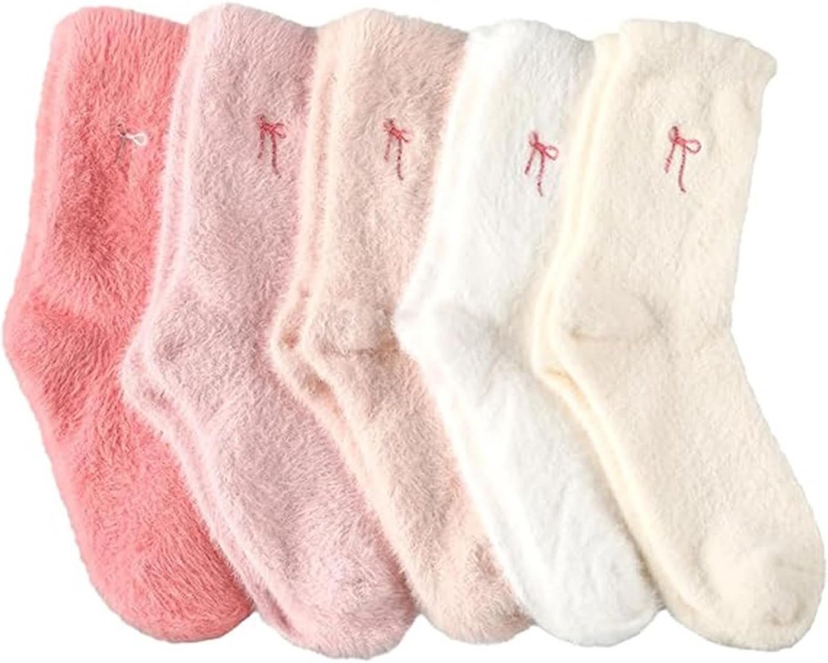 5 Paar Warme Dames Sokken Met Strik - Extreem Zachte Plush Wintersokken