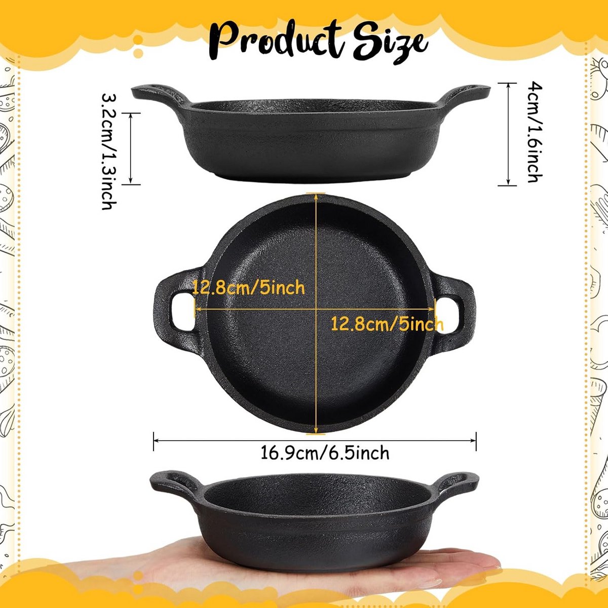 Set van 8 Mini Gietijzeren Koekenpannen - Ideaal voor Oven, Binnen & Buiten Koken