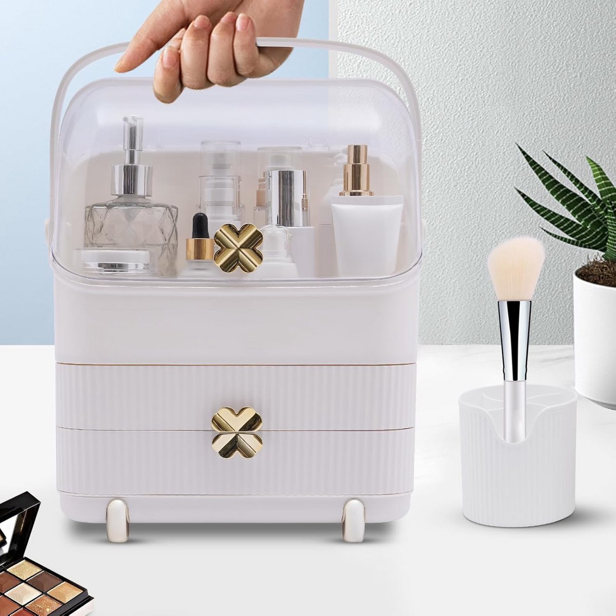 Draagbare Make-up Organizer met Stofdicht Deksel en 2 Laden