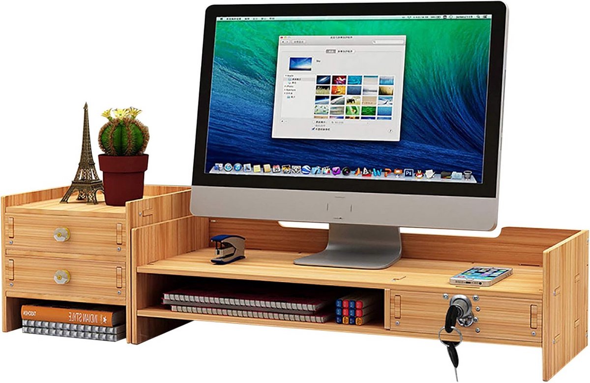 Houten Bureau Organizer met Lade en Slot - Grote Opslag voor Kantoor en School