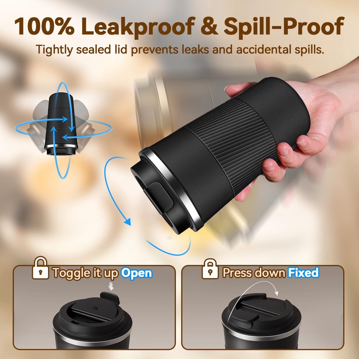 Koffiemok - Geïsoleerde mok - Campingmok - Warme en koude dranken - RVS-Siliconen hoes - Geschikt voor in de auto, op de camping en voor dagelijks gebruik - Zwart - 7*7*14,5 cm - 380 ml — cadeau in Cadeau-ideeën - foto 4