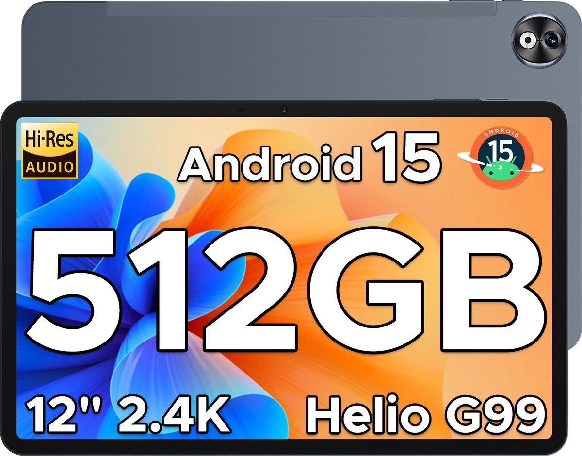 DOOGEE T40 PRO Tablet - 12 inch 2.4K - Android 15 - Helio G99-processor -20GB RAM + 512 GB / 2 TB TF - gamingtablet - 10800 mAh/18W - 16 MP + 8 MP camera's - ondersteunt 4G dual SIM dual standby - 5G wifi - GPS - Widevine L1 - 4 x Smart PA