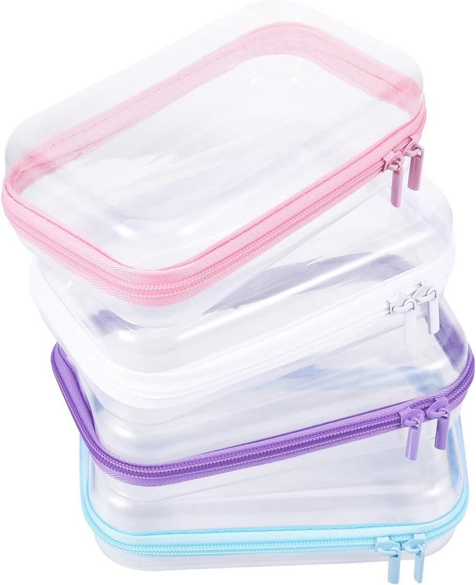 Set van 4 Harde Transparante Etuis met Rits - Compact en Duurzaam Opbergdoosje