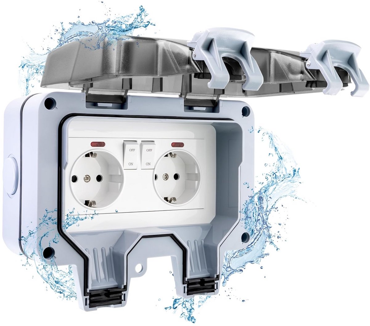 Waterdicht Stopcontact voor Buiten met Klep IP66 - Tweevoudig en Afsluitbaar