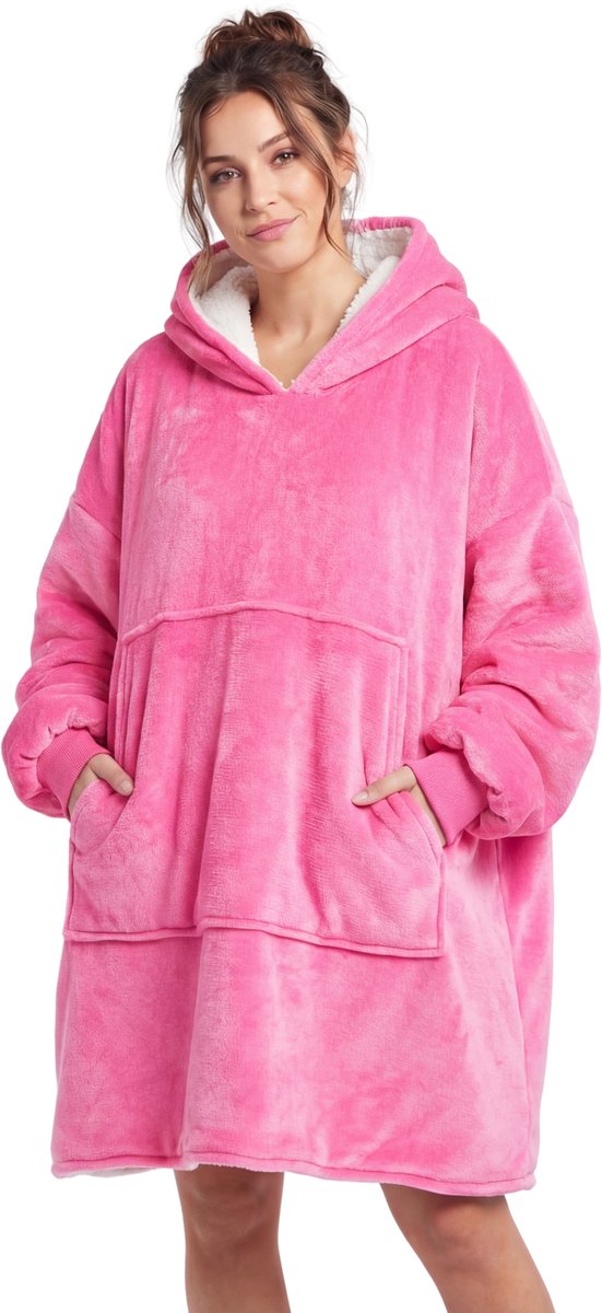 JAXY - Hoodie Deken - Snuggle Hoodie - Fleece Deken Met Mouwen - Snuggle - Cuddle Hoodie - 1450 Gram - Hot Pink