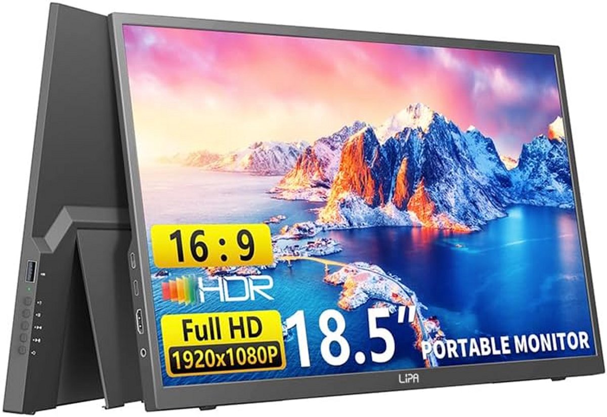 18.5 inch Full HD 100Hz Portable Monitor - USB-C & HDMI - Slank Tweede Scherm voor Laptop, PC en Gaming