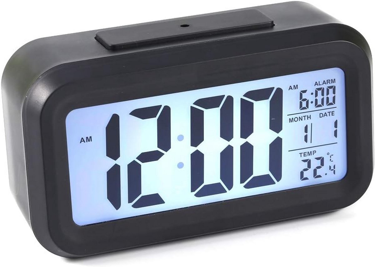 Digitale LED Wekker met Datum, Temperatuur en Lichtsensor - Stijlvol Zwart Alarm