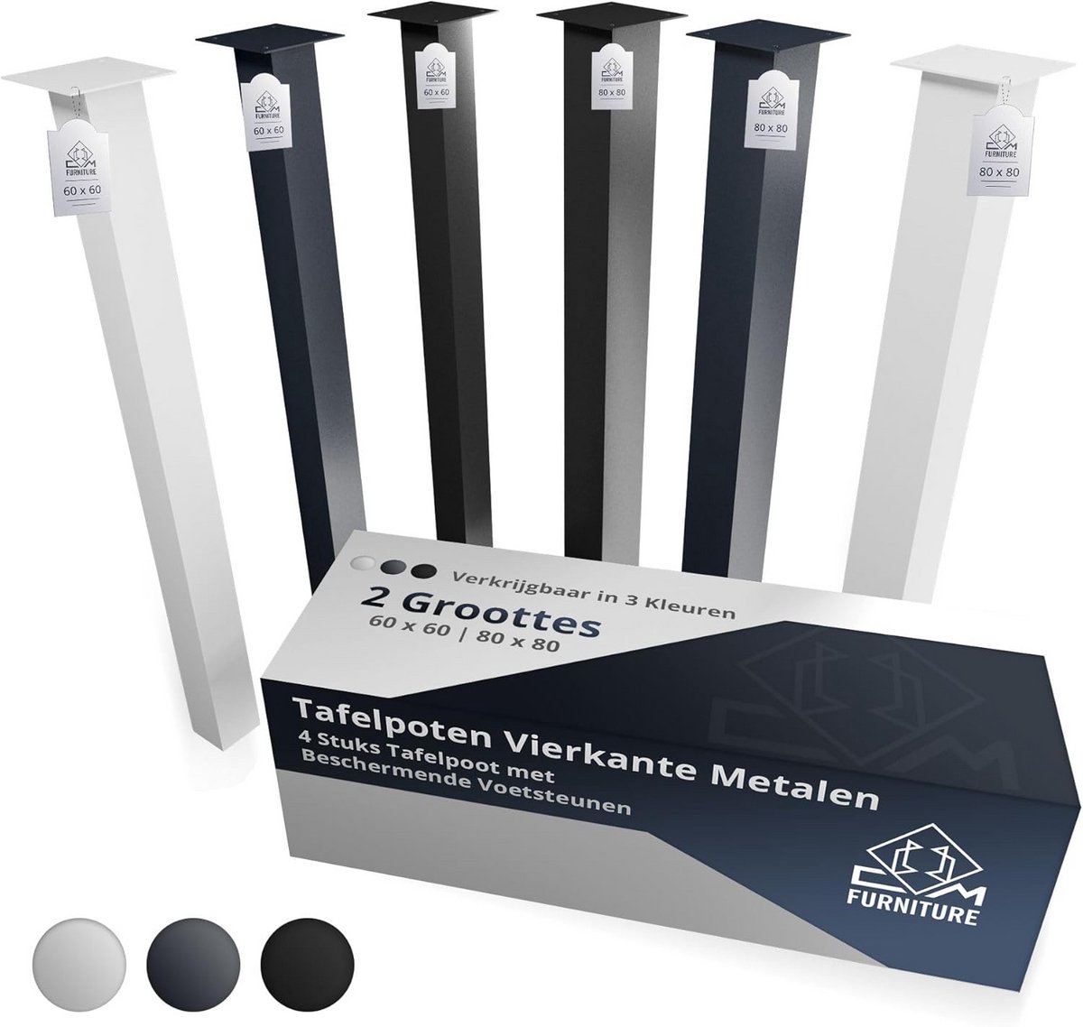 4 Stuks Metalen Tafelpoten Antraciet 72 cm Hoog Vierkant Profiel - Onderstel voor Eettafel, Bureau of Vergadertafel