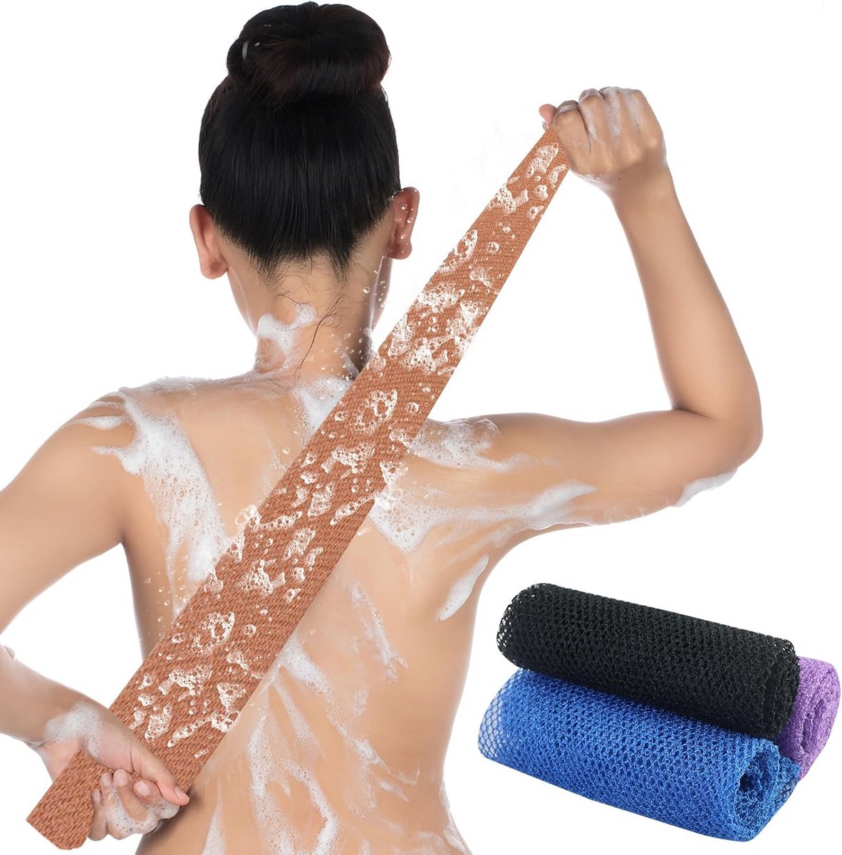 4x Extra Lange Douche Spons - Afrikaanse Peeling Net voor Rug en Lichaam (80x30 cm)