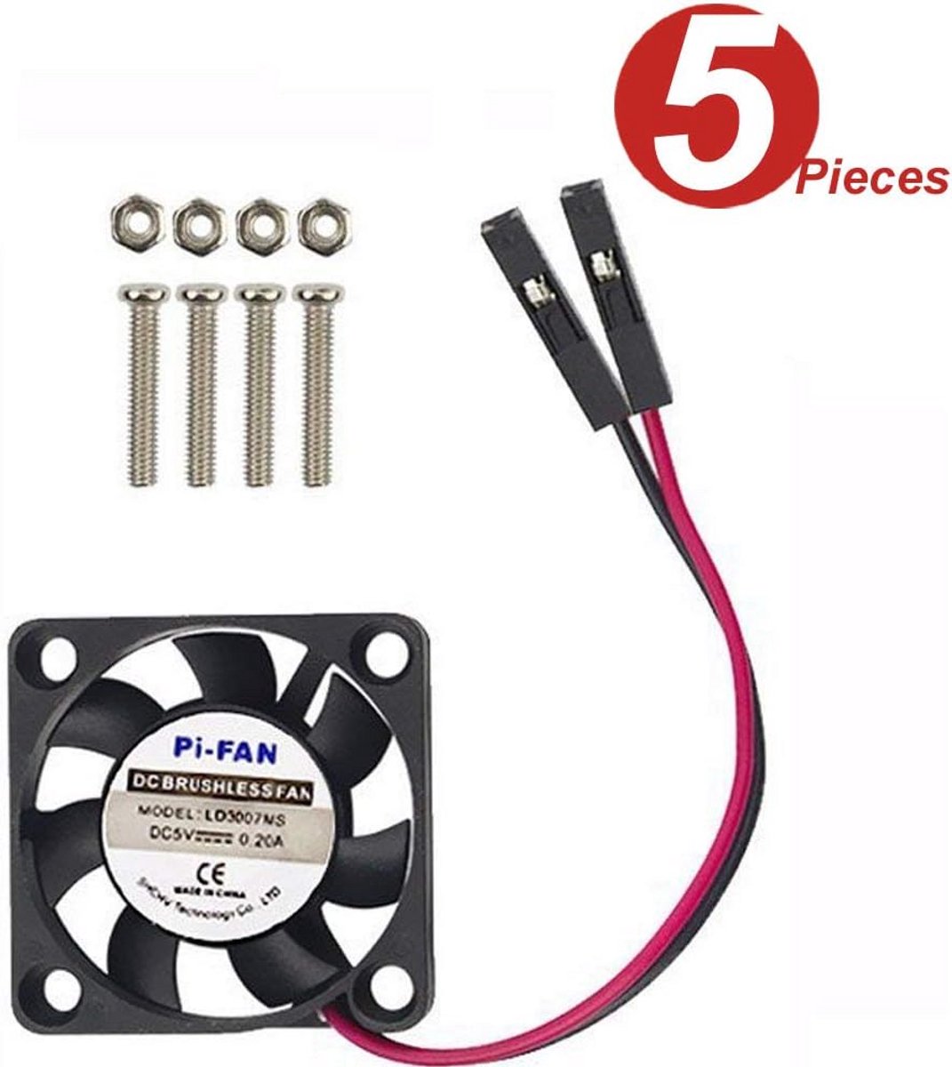 5 Stuks Stille 5V Brushless Koelventilator voor Raspberry Pi 3, 2, B+ en A+