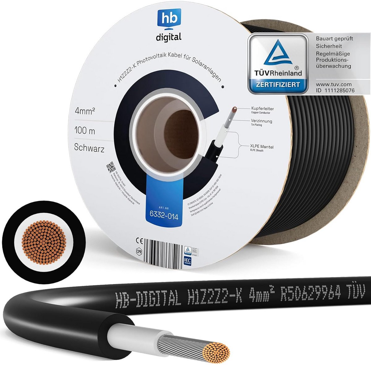 100m Zonne-energie Kabel 4mm² UV-bestendig Zonnepaneel Kabel Zwart Koper