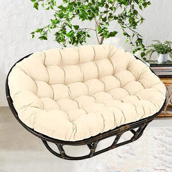 XXL Dubbel Papasan Stoelkussen Beige - Waterdicht Buiten & Binnen - Comfortabel & Wasbaar - 170x120 cm — afbeelding 4