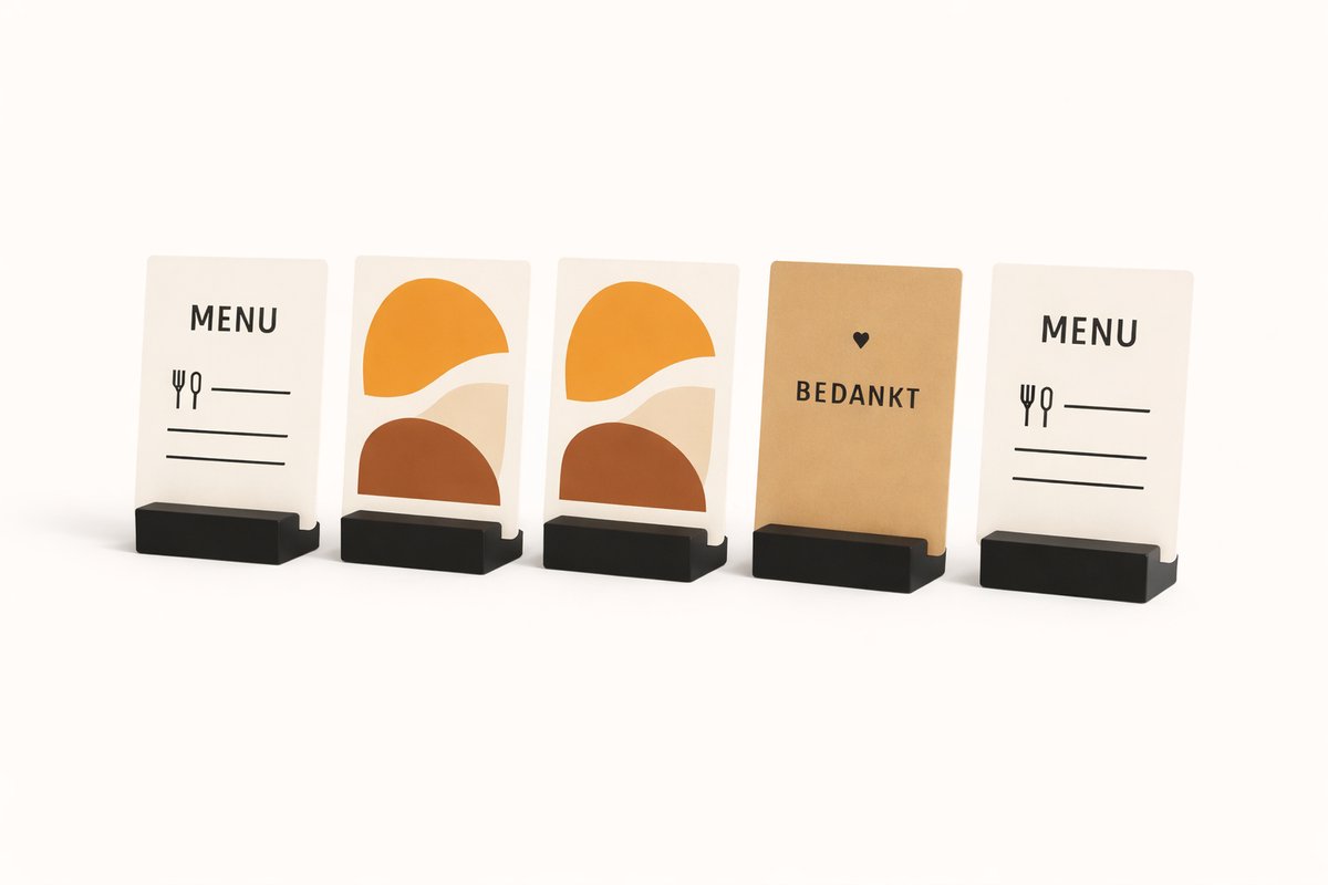 Kunststof Kaarthouder Zwart – Set van 5 – Menukaarthouders voor Horeca, Bruiloften & Events – Fotohouder voor Tafelkaarten & Menukaarten