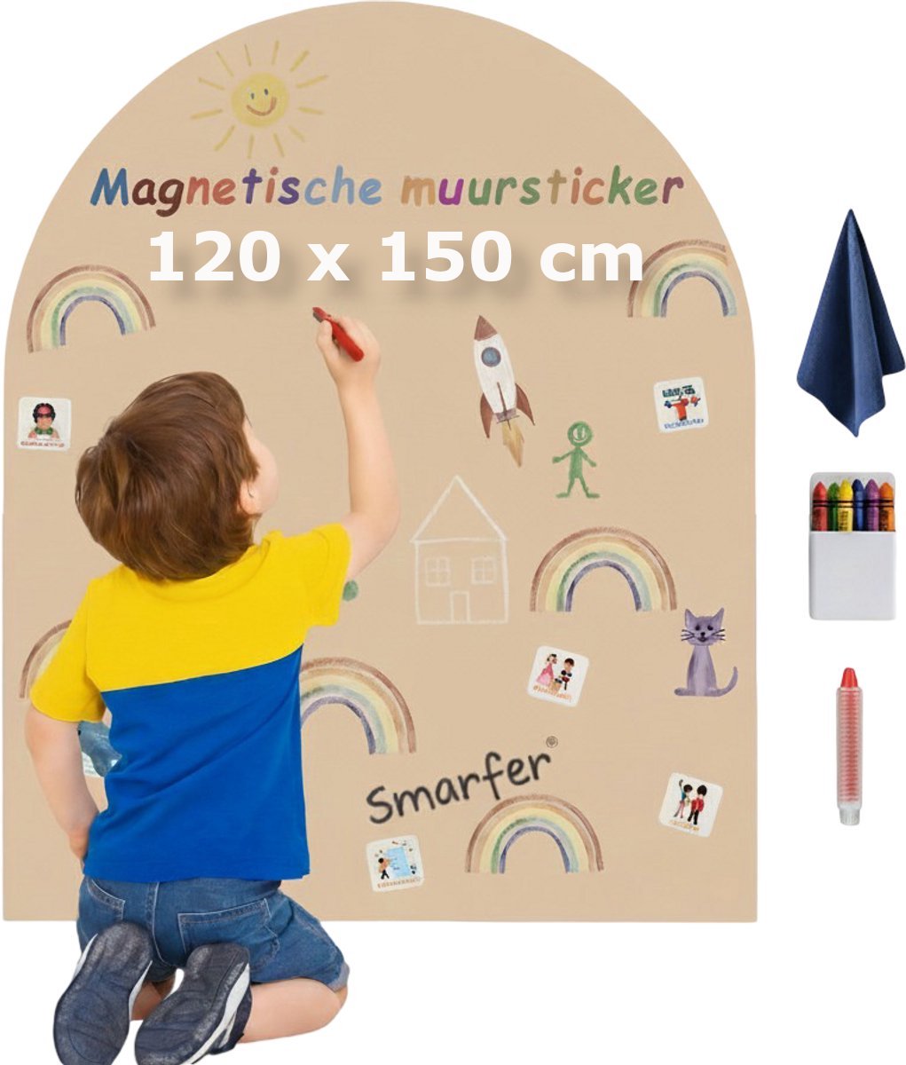 Smarfer - Magnetische muursticker - krijtbord - 120 x 150 cm - Peach - muurboog - magneet sticker - magneetbord