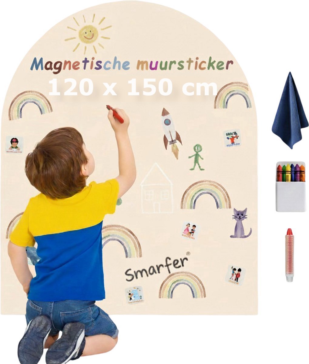 Smarfer - Magnetische muursticker - krijtbord - 120 x 150 cm - Amandel wit - muurboog - magneet sticker - magneetbord