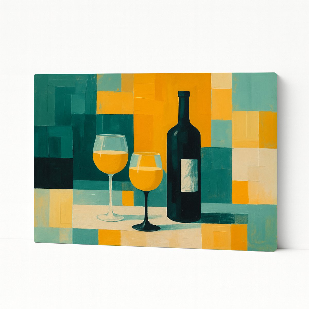 Wijnfles en glazen – interieurdecoratie – wandkunst – Canvas schilderij – 70x50 cm