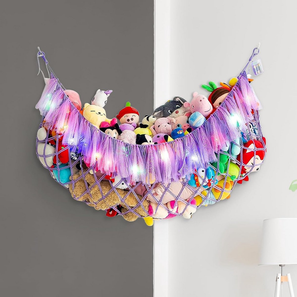 Macramé Hangmat Speelgoednet voor Meisjeskamer - Knuffel Opslag Organizer