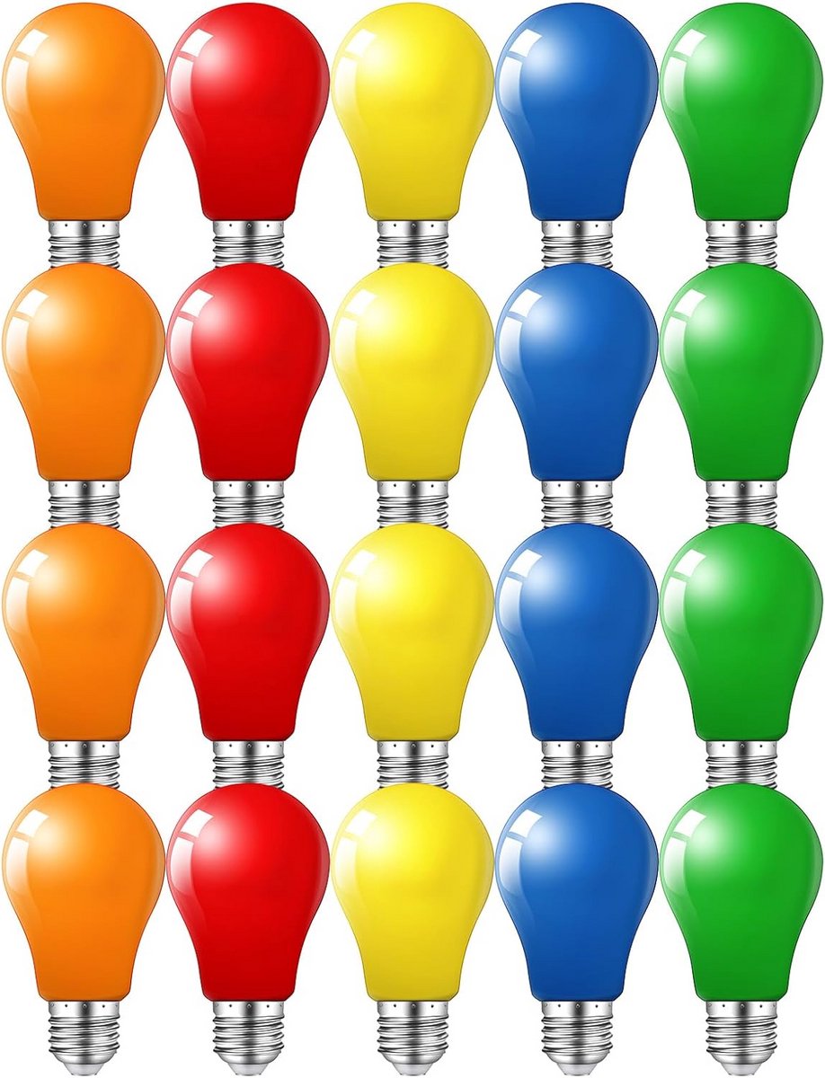 Set van 20 Kleuren LED Lampen E27 - 3W Vervangt 25W - Sfeerverlichting Binnen & Buiten