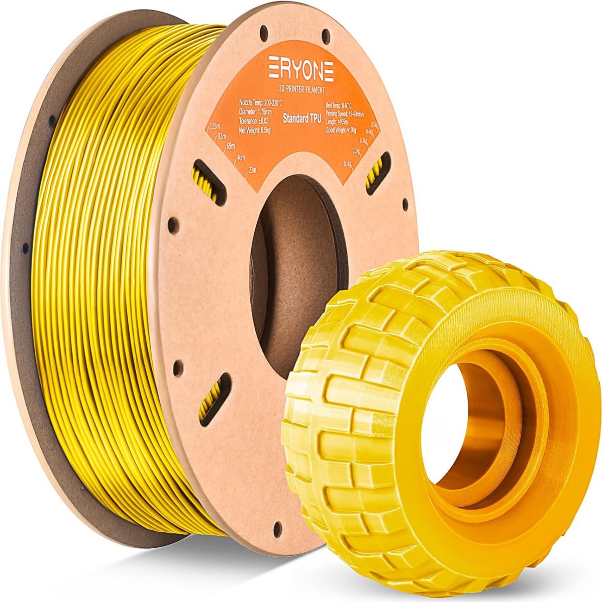 Flexibel TPU Filament 1.75 mm voor 3D Printer - 0.5 kg - Hoge Elasticiteit (95A) - Geel