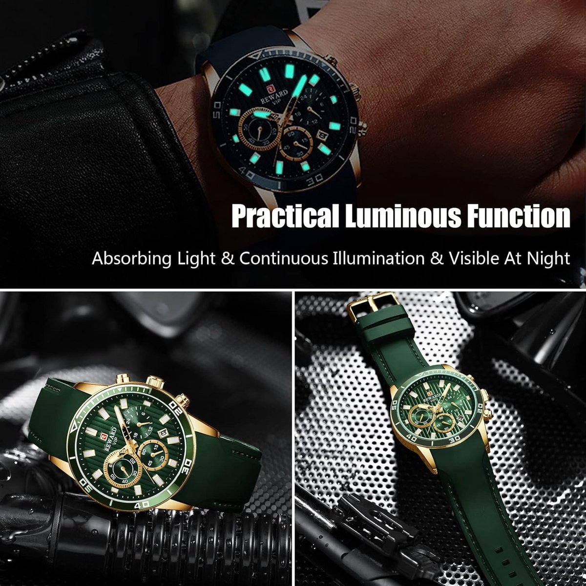 Klassiek Analoog Herenhorloge met Comfortabele Siliconen Band en Lichtgevende Wijzers