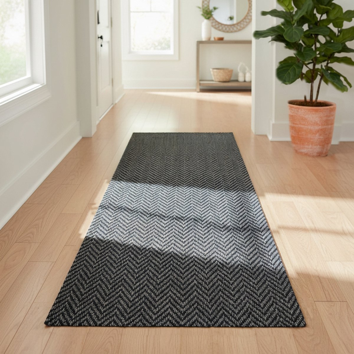 JYG Tapijtloper CHEVRON Grijs 66 x 350 cm - Keukenloper - Anti Slip - snijdbaar