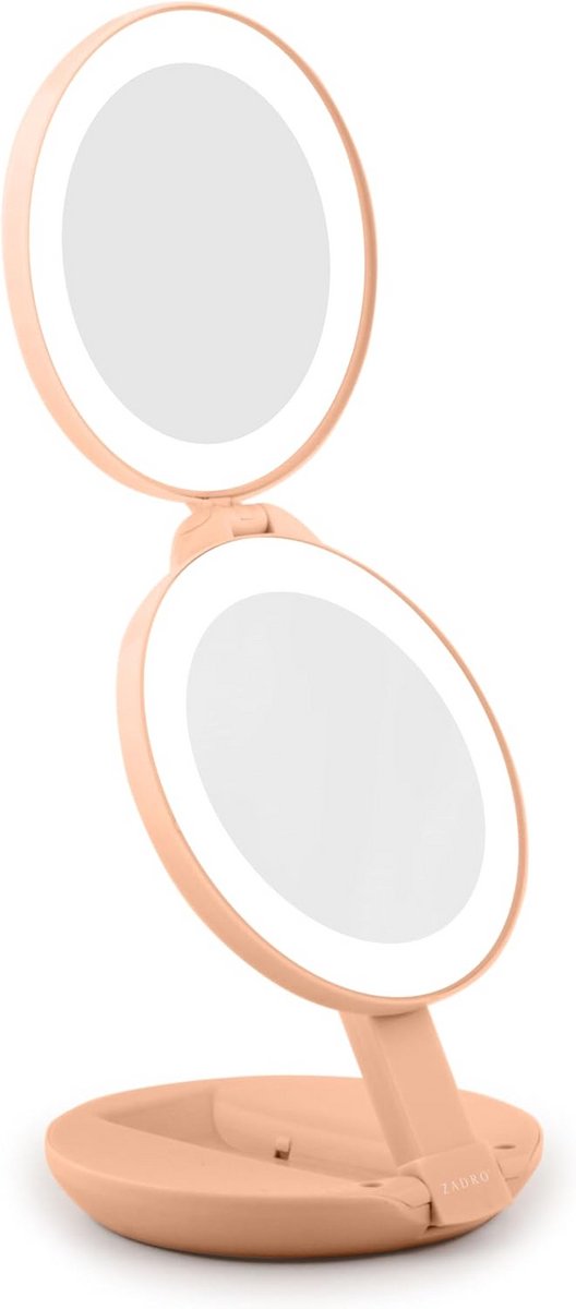 Compacte Reismake-up Spiegel met LED Verlichting en Dubbele Vergroting (10X/1X)