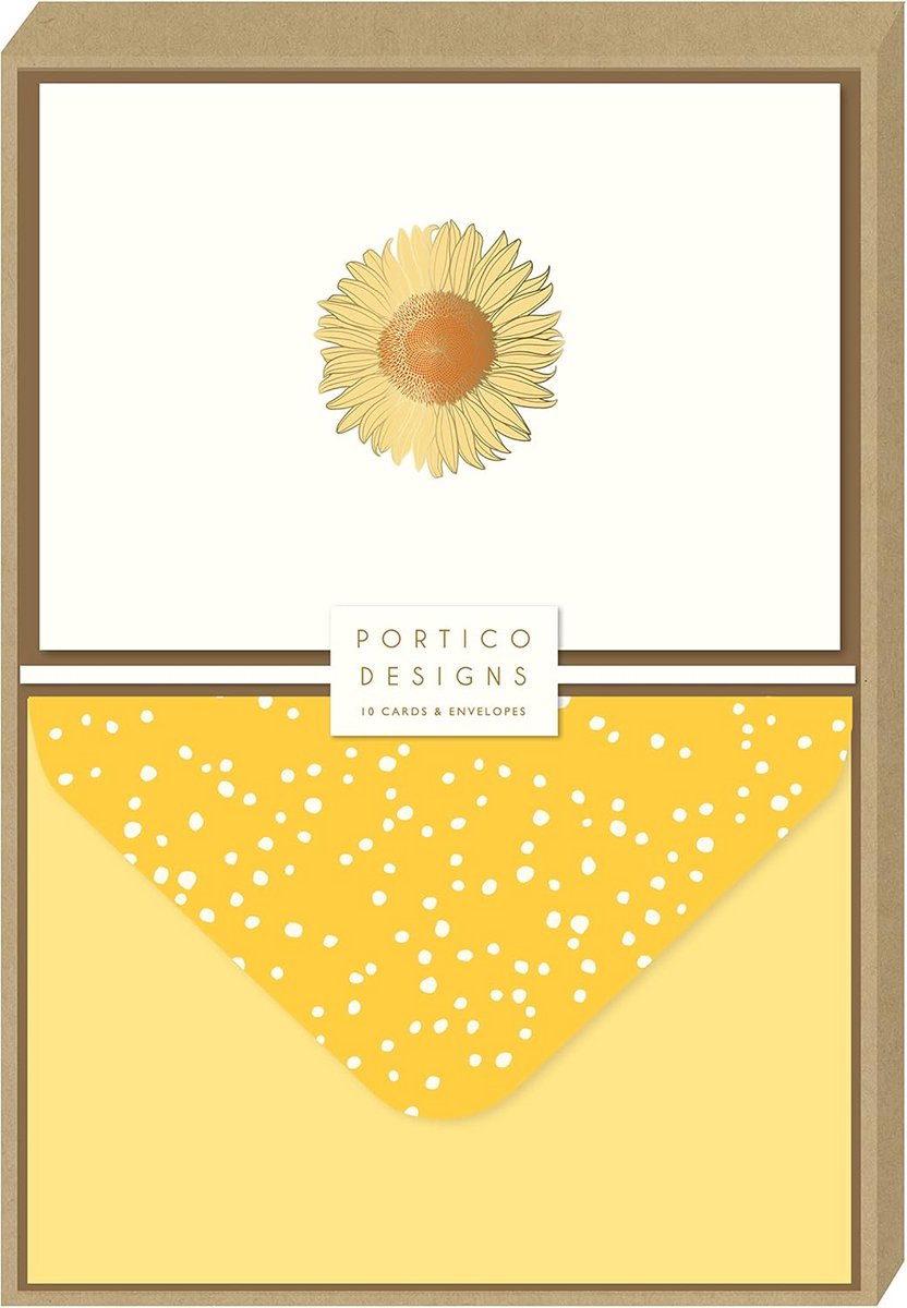 Set van 10 Zonnebloem Notecards met Goudfolie en Enveloppen - Wenskaarten 15x10.5cm