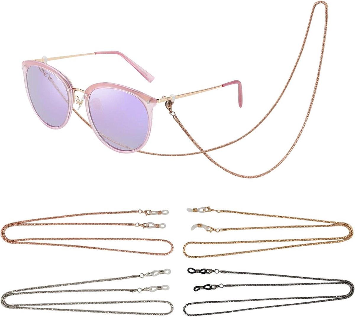 VVGoods - Elegantie zonnebril koord in zilveren, roze, en goud - Vrouwen - 4 stuks