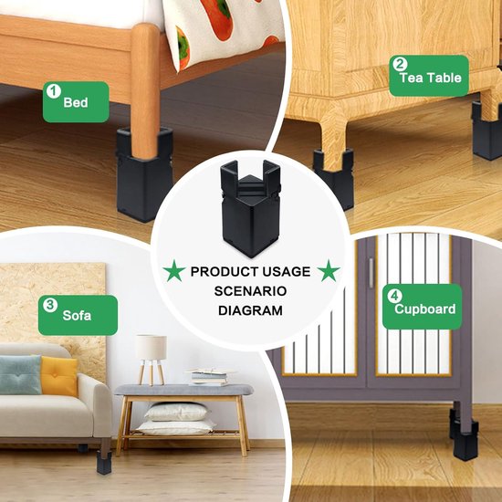 3,1 inch bedverhogers met verstelbare schroefklem - Hoogwaardig plastic - 4 stuks meubelverhogers voor bed, bureau, bank, tafel, geschikt voor meubeldikte 0,39-1,96", ondersteunt 5000 pond, zwart van Merkloos — afbeelding 3