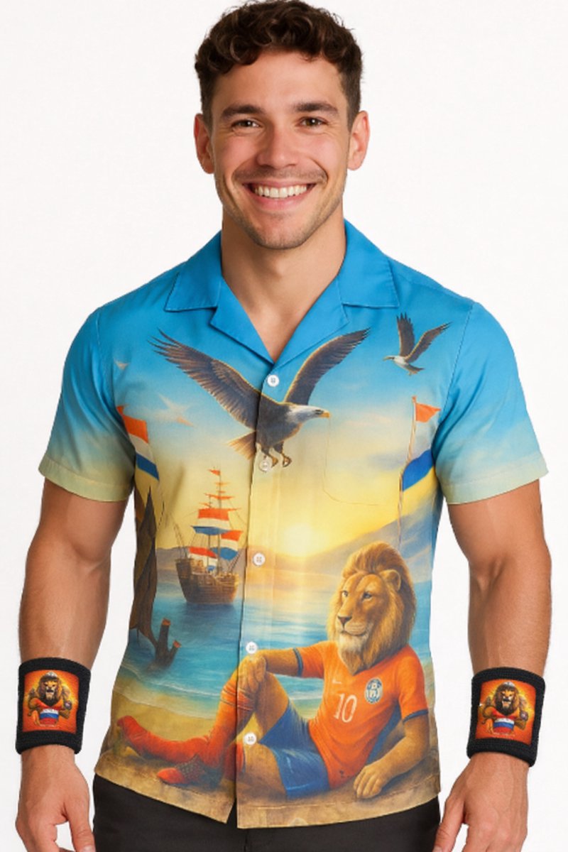 Blouse Oranje Leeuw met borstvak - Piratenpartij Shirt Nederland Holland - WK 2026 - Kerst Carnaval Verkleedkleding - Medium/Large
