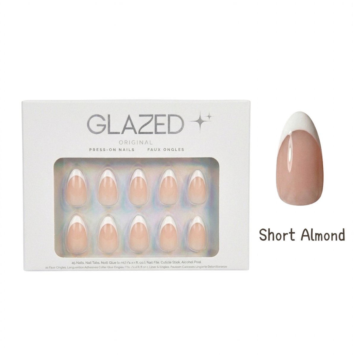 Glazed original - Press On Nails - Pure French - French Manicure - Short Almond - 30 nagels