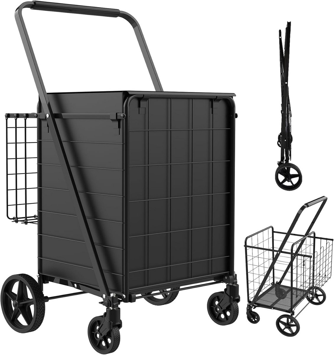 Inklapbare Boodschappenwagen met Dubbele Mand en Waterdichte Tas - 136kg Draagvermogen