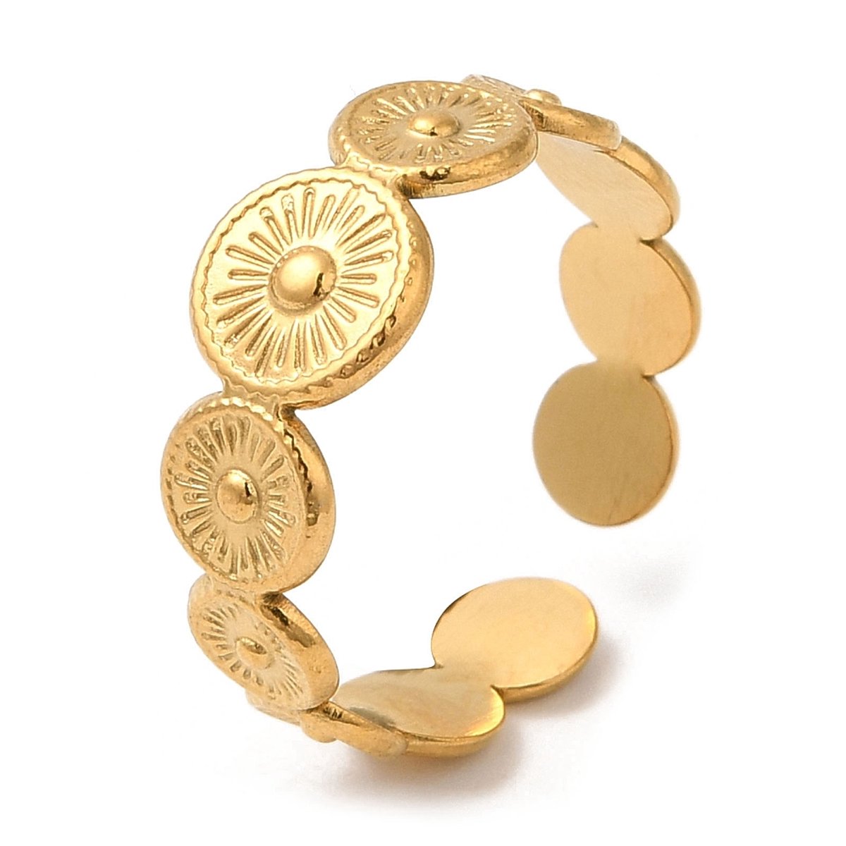 Ring stainless steel rounds bohemian, one size ring, goudkleurig, 100% waterproof, verstelbare ring, cadeau