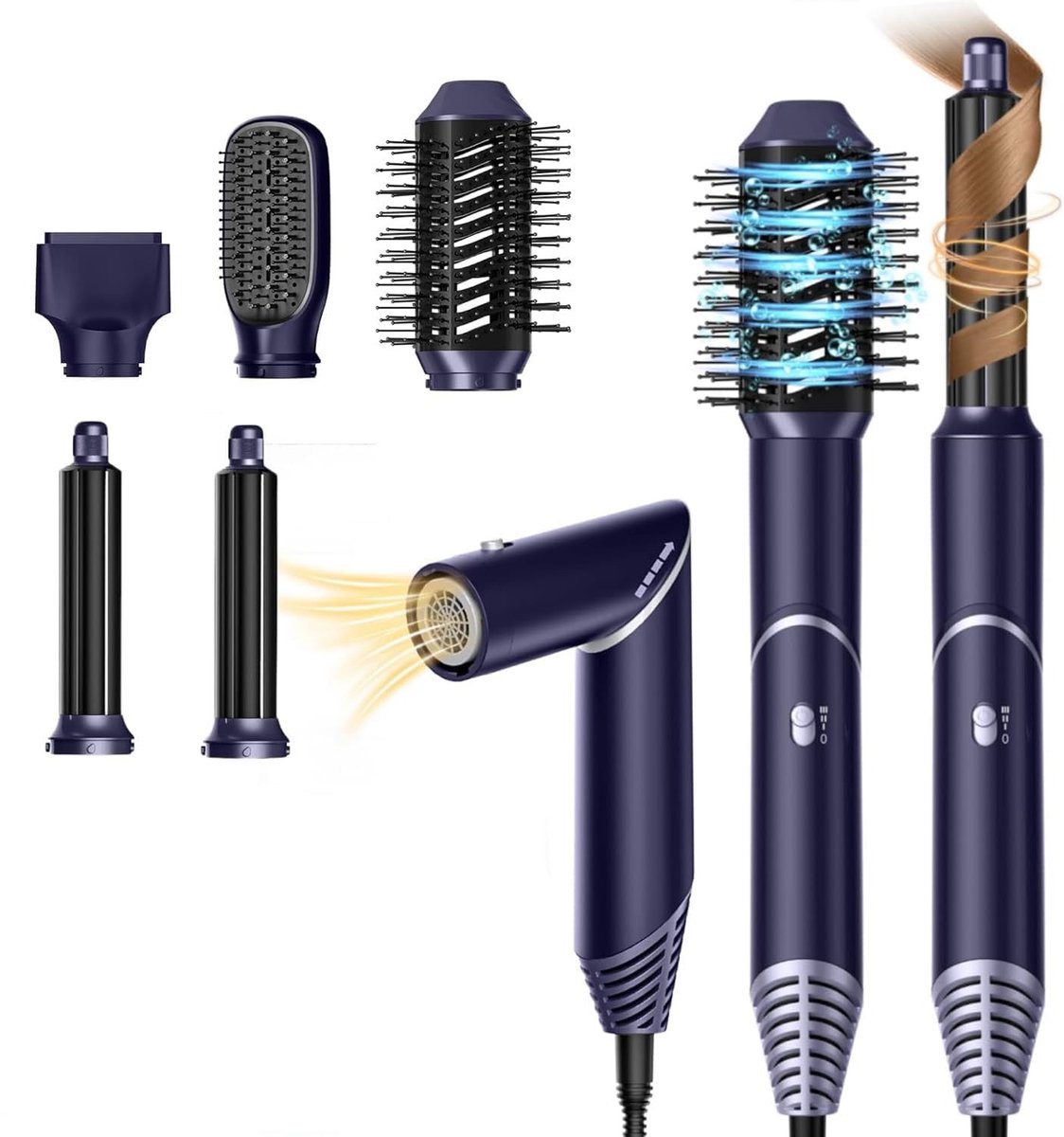 Fohnborstel - Krulborstel - Krultang 5 in 1 - Blauw