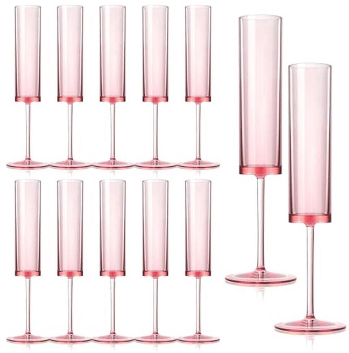 12 Stuks Roze Champagnefluiten - Herbruikbare Acryl Glazen voor Feesten en Bruiloften