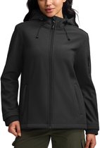 BUBW Dames Outdoorjas - Outdoorjassen - Outdoor Jas Dames Waterdicht & Ademend - Warme Fleece Voering - Winddicht - Zwart - Maat L
