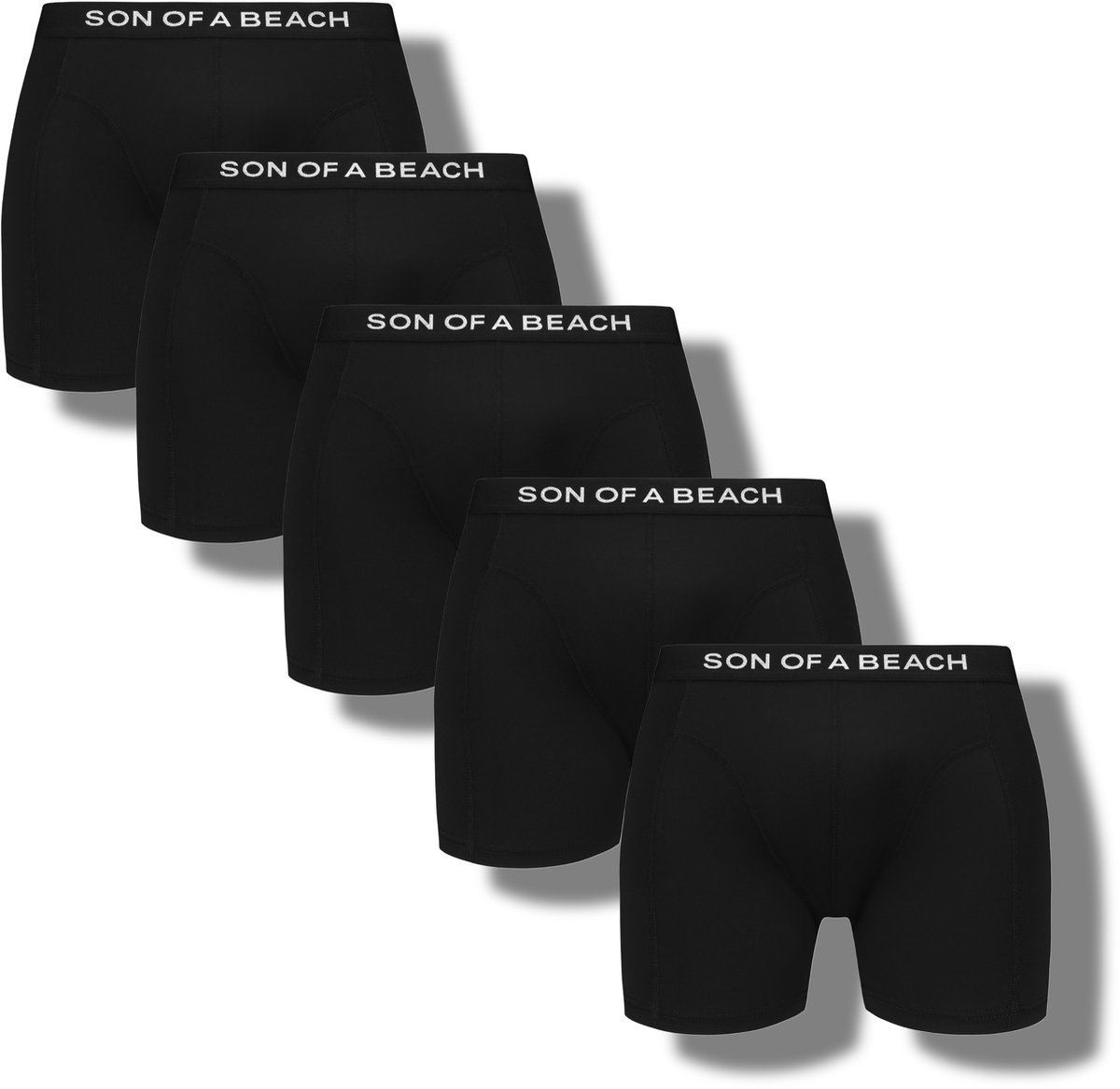 Son of a beach heren sport boxershorts - 5pack - sneldrogend - polyester - zwart - maat S